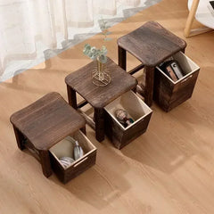 Solid Wood Square Stool with Storage