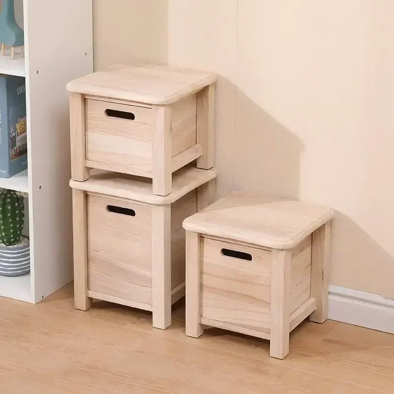 Solid Wood Square Stool with Storage