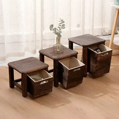 Solid Wood Square Stool with Storage