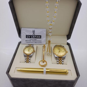 Men's Stainless Steel Set: Watch, Rosary, Pen & Cufflinks
