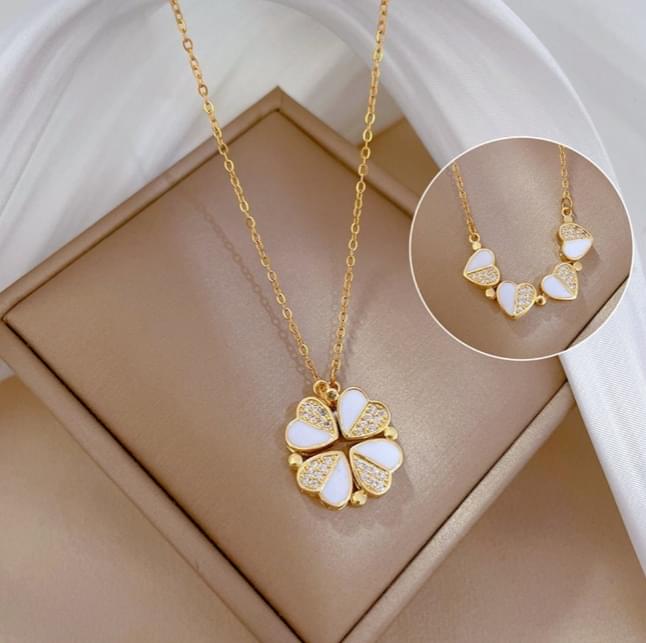 Luxury Four Leaf Clover Pendant Necklace Stainless Steel Crystal Heart Jewelry For Women Gift - Image 2